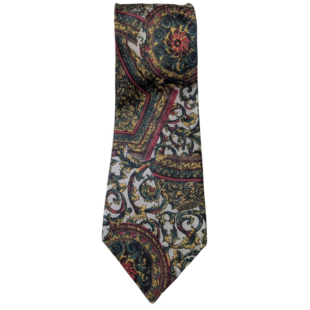 Vintage Polifroni Milano necktie ornate multi colour baroque floral pattern silk